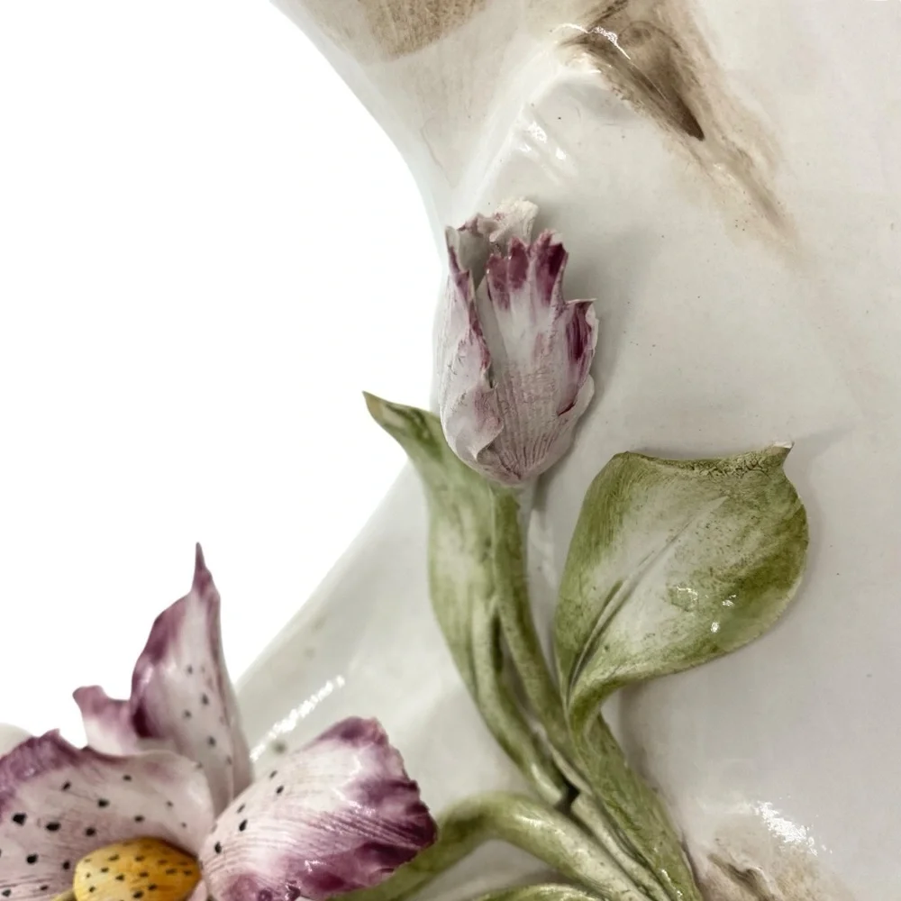 Antique Porcelain Capodimonte Floral Orchid Italian Scroll Vase